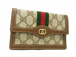 1円 ■美品■ GUCCI グッチ オールドグッチ ヴィンテージ シェリーライン GGスプリーム GG柄 PVC×レザー マルチケース ブラウン系 FA8507