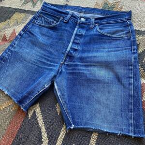 ヒゲ◎美色◎ビンテージ levis 501 66 前期 カットオフ デニムパンツ リーバイス 赤耳 501XX 506xx LVC 606 505 550 40s 50s 60s 70s BIGE