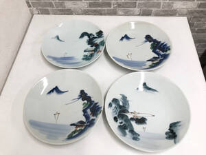 ★中古品★ 時代物 染付絵皿 大皿 飾り皿 山水画 古伊万里 和食器 4枚まとめて