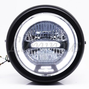 イカリング ポジション LEDデイライト LEDヘッドライト ケース付 TW200 TW225 XS250 SRV250 SRX250 SRX400 汎用 カフェ仕様