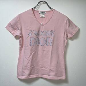 1円 タグ付き Christian dior tシャツ Ｊ’ADORE DIOR ガリアーノ期 ロゴ カットソー ミニ ピンク ラインストーン ミニ ヴィンテージ