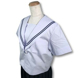 【新品未使用品】セーラー夏服上衣&おまけスカート1着★学生服*前開き*白襟*ネイビー2ライン*白色*ホワイトボディ*175A*19号(SK19G)