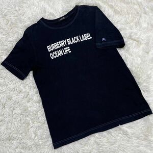 1円【希少】 BURBERRY BLACK LABEL バーバリーブラックレーベル半袖 Tシャツ トップス ホースロゴ ラインストーン カットソー　M