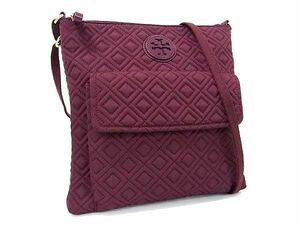 1円 ■美品■ TORY BURCH トリーバーチ ナイロン×パテントレザー キルティング クロスボディ ショルダーバッグ ワインレッド系 FC9879