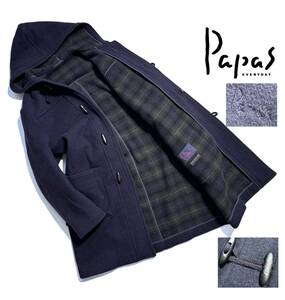 美品【定価10万超】Papas パパス ダブルフェイス ダッフルコート L(50) メルトン 刻印 ロゴ刺繍【最高級ダッフルコート】裏チェック 日本製