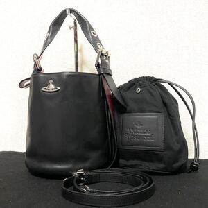 1円スタート！ 超美品 Vivienne Westwood ヴィヴィアンウエストウッド 2way レザー ショルダーバッグ ハンドバッグ ブラック レッド ポーチ