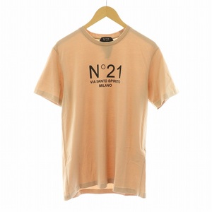 ヌメロヴェントゥーノ N°21 Tシャツ カットソー 半袖 ロゴプリント S ベージュ /NQ レディース