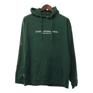 STUSSY ステューシー INTERNATIONAL スウェット パーカー 袖プリント グリーン (メンズ MEDIUM) Q4253