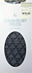 （レディース・ハイソックス・新品）STRAWBERRY FIELDS ㈱ナイガイ 23～25㎝ 黒フラワーチェーン柄 ナイロンポリウレタン混 ￥700＋税