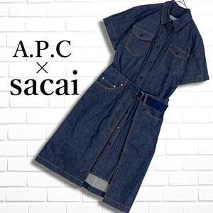 ◆美品◆ A.P.C. × sacai アーペーセー サカイ コラボ デニム ロング ワンピース レディース 34 ◆送料無料 APC◆ 2794L