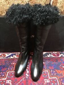 CHANEL COCO MARC LAMB FUR LEATHER BOOTS MADE IN ITALY/シャネルココマークラムファーレザーブーツ