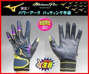 6◆送料＆刺繍無料◆ 限定★ミズノプロ★バッティング 手袋★24cm★1EJEA50709★黒×紺×紫★グラブ ”最高峰の手袋” ■パワーアーク■