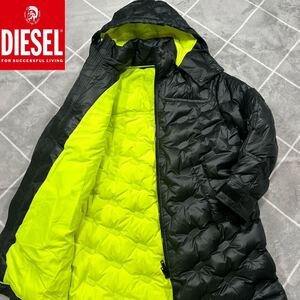 【未使用級XL相当】極美品 DIESEL ディーゼル ダウンジャケット XL相当 黒 ダウン90% ジップ刻印 エンボス加工【浮かび上がるDIESEL】