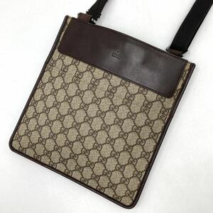 1円【入手困難品】グッチ GUCCI ショルダーバッグ サコッシュ ボディバッグ GGスプリーム 総柄 PVC レザー 斜め掛け ロゴ メンズビジネス