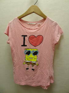 全国送料無料 スポンジボブ SPONGE BOB エイチアンドエム H&M 子供服キッズ女の子 半袖 ピンク色 Tシャツ 140