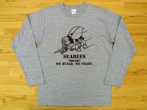 SEABEES 杢グレー 5.6oz 長袖Tシャツ 黒 L ミリタリー シービーズ U.S. NAVY ハチ