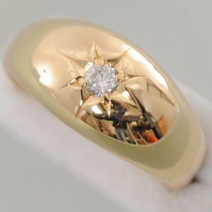 【H68】 K18 イエローゴールド ダイヤモンド 0.096ct 月形甲丸リング 指輪 中古品仕上げ済み 検定マーク付 13号