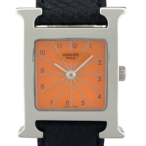 エルメス HERMES Hウォッチ HH1.210 腕時計 SS レザー クォーツ オレンジ レディース 【中古】