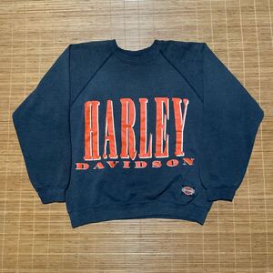 80s USA製 hanes ボディ Harley Davidson ハーレー ダビッドソン ロゴ イーグル 両面 スウェット トレーナー シャツ L オールド ビンテージ