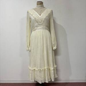 ビンテージ　70s gunne sax　 ガニーサックス 　USA製　タロンジッパー　ドレス　レース　ワンピース　レディース　古着女子　240829