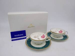 京都8★ NARUMI Bone China ナルミ ボーンチャイナ カップ＆ソーサー ペア ２客セット 箱付き 薔薇 花柄 金彩 洋食器 