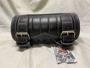 日本初上陸 Lucky Custom Leather製 ツールバッグ イタリアンレザー使用 ダメージブラック×ブラック ショベル ツインカム エボ チョッパー