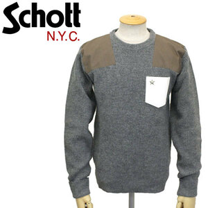 Schott (ショット) 3184009 LEATHER POCKET COMMAND SWEATER CREW NECK レザーポケットコマンドセーター クルーネック 全3色 14GREY-S
