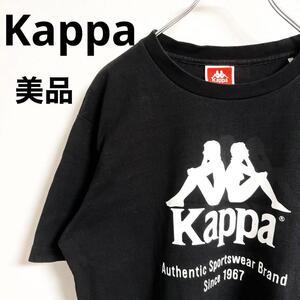 【美品】Kappa　カッパ　半袖シャツ　ビッグロゴ　プリント　ブラック　M