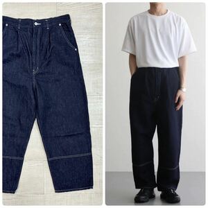 24ss 2024 良品 COMME des GARCONS HOMME コム デ ギャルソン オム 綿麻 デニム 製品洗 ワイド テーパード パンツ INDIGO サイズ XS 611