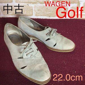 【売り切り!送料無料!】A-318 WAGEN Golf!カジュアルシューズ!22.0cm!グレー!スエード!普段ばき!レースアップ!おしゃれ!中古!