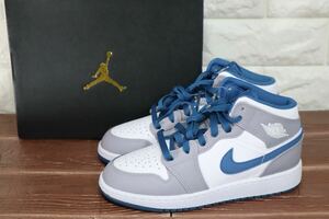 新品 22.5㎝　NIKE ナイキ　AIR JORDAN 1 MID (GS) エアジョーダン1 MID GS CEMENT GREY/WHITE-TRUE BLUE