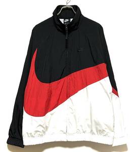 NIKE HBR STMT WOVEN JACKET BIG SWOOSH（XL）黒／赤／白 ナイキ ビッグ スウッシュ ウーブン ナイロン ジャケット オーバー サイズ