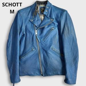 SCHOTT ショット ダブルライダースジャケット ブルー メンズ レザージャケット 本革 牛革 M