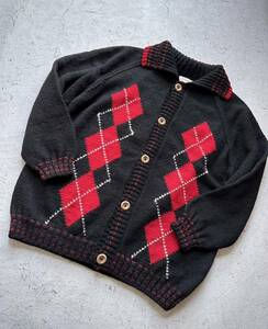 SCOTLAND製 INVERALLAN 3A BLACK ARGYLE HAND KNIT スコットランド製 インバーアラン 黒×赤 アーガイル ハンドニット オリジナル