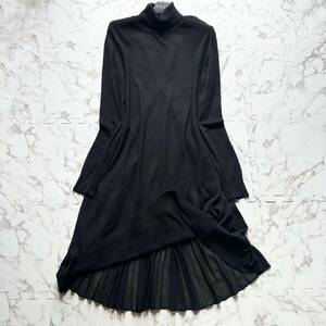 新品同様◎アディアム ADEAM フォクシー★バックプリーツタートルネックニットワンピース★シルク混 ロング丈★ワンピース サイズ2 M位 黒