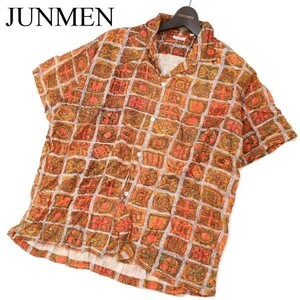 希少! 80s~90s★ JUNMEN ジュンメン レトロ総柄★ オーバーサイズ 半袖 レーヨン アロハ シャツ Sz.M　メンズ ビンテージ　G2T02297_7#A