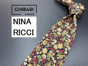 【超美品】NINA RICCI　ニナリッチ　花柄　ネクタイ　3本以上送料無料　ネイビー　0602122