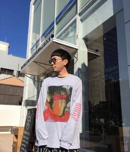 【美品】 FLAGSTUFF フラッグスタッフ / SIGMAR LS Tee / L グレー / ロンT ロングスリーブ 袖プリントMOIRE