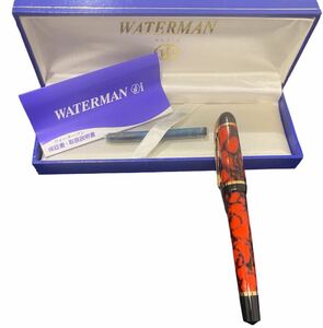 ☆【美品】 WATERMAN ウォーターマン 万年筆 文房具 ブラック レッド ゴールド色 外箱 保証書 説明書付