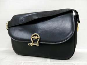 ◆美品◆CELINE セリーヌ◆カーフ レザー 本革◆ショルダー バッグ◆ブラック ゴールド金具◆ヴィンテージ◆馬車金具◆フラップ◆A9388