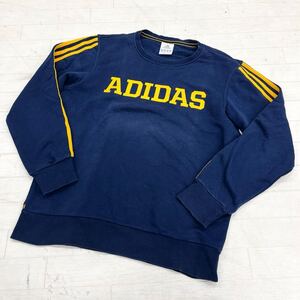 1537◎ adidas アディダス トップス スウェット トレーナー 裏パイル 長袖 ワンポイント ロゴ プリント ネイビー メンズL