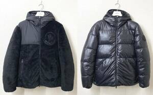 【美品 国内正規品】MONCLER モンクレール HAMURA オールブラック ハムラ リバーシブル ボア フリース ダウンジャケット 1 黒 フード 切替