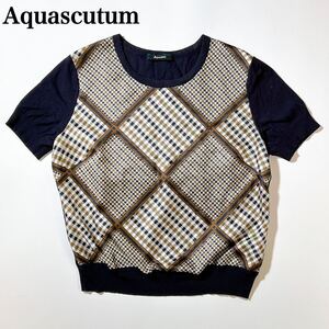 Aquascutum アクアスキュータム ニット スカーフ柄 チェック 9 M レディース C102422-42