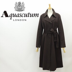 ◆Aquascutum アクアスキュータム カシミヤ混 ウール ベルテッド コート ダークブラウン 9