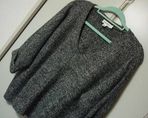 ＃カルバンクライン　七分袖ニット　グレー　M（L）モヘア１０％　七分袖セーター　Vネックセーター　Calvin Klein