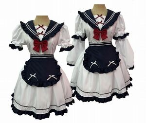 ◆新品◆ロリータ ドレス ワンピース セーラー服 スタイル メイド服 コスチューム コスプレ衣装 帽子付き 半袖 長袖♪サイズS～L CC00429