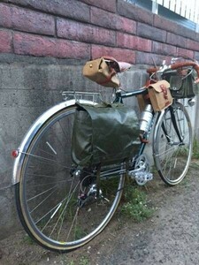 自転車 防水 ビンテージ ロードバイク ランドナー ツーリング リュック フロントキャリア レザー 帆布 クロモリ キャンプ リアキャリア 1