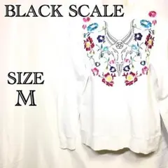 超美品 BLACK SCALE スエット 花 刺繍 サタン トレーナー 白