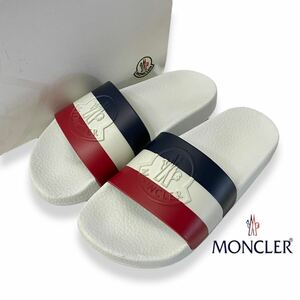 美品 正規品 MONCLER JEANNE SANDALO モンクレール ロゴ トリコロール ラバー サンダル スライドサンダル ホワイト レディース