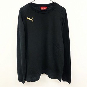 プーマ PUMA Tシャツ カットソー ロゴプリント 丸首 クルーネック 長袖 綿100% コットン M ブラック(プリント：ゴールド) 黒 レディース